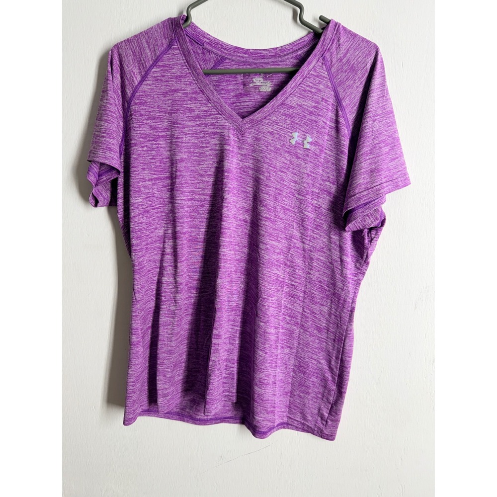 Under Armour Women XL Purple Heather V-Neck Short Sleeve Semi-Fitted Workout Tee